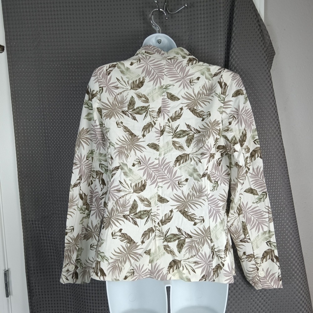 Solitaire Women's Tropical Leaf Print Linen Blend Blazer Jacket Size L - Picture 11 of 15